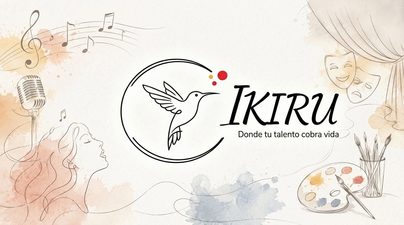 Identidad visual de Instituto IKIRU con un colibrí, música, teatro y pintura